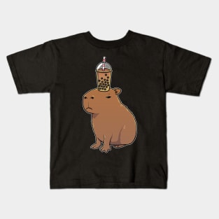 Capybara with Bubble Tea on its head Kids T-Shirt